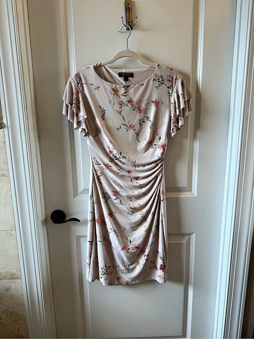 Lauren Ralph Lauren Floral Ruffle Sleeve Mini Dress Pink Size 4 Like New